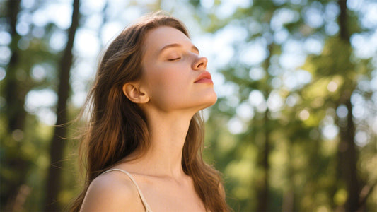 Deep breathing in nature, practicing relaxing lifestyle habits