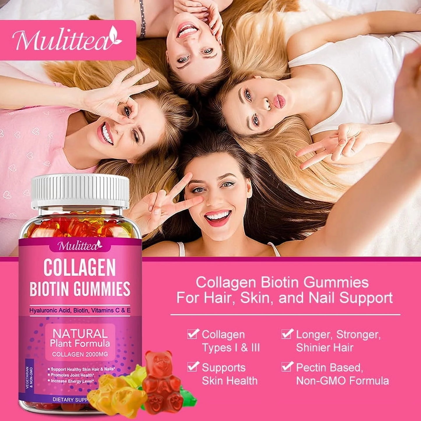 Collagen Vitamin Gummies With Biotin,Zinc for Hair, Skin, Nails, Immune Support -60Ct(2 Pack)