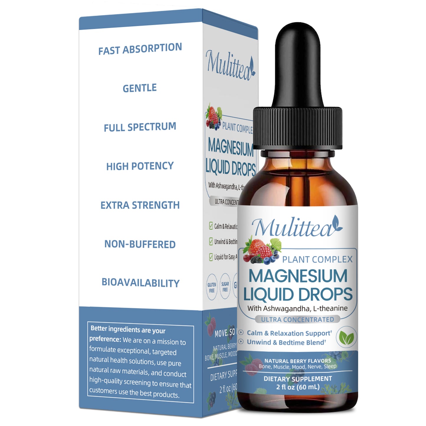 Liquid Magnesium Glycinate Drops – High‑Absorption Magnesium Complex with D3, B6, K2, L‑theanine – Berry Flavor (1 pack)