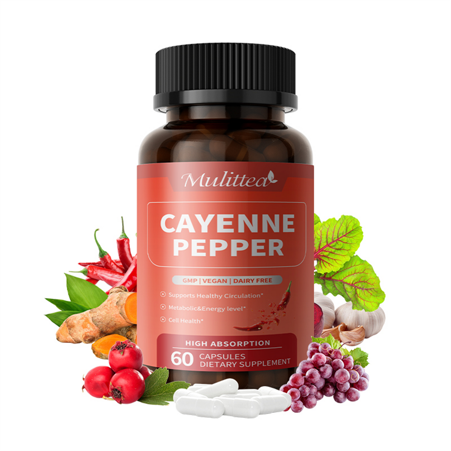 Advanced Heart & Blood Flow Support | 12-in-1 Formula with Nattokinase 20,000FU, Hawthorn, Cayenne Pepper | Non-GMO Vegan Capsules By Mulittea