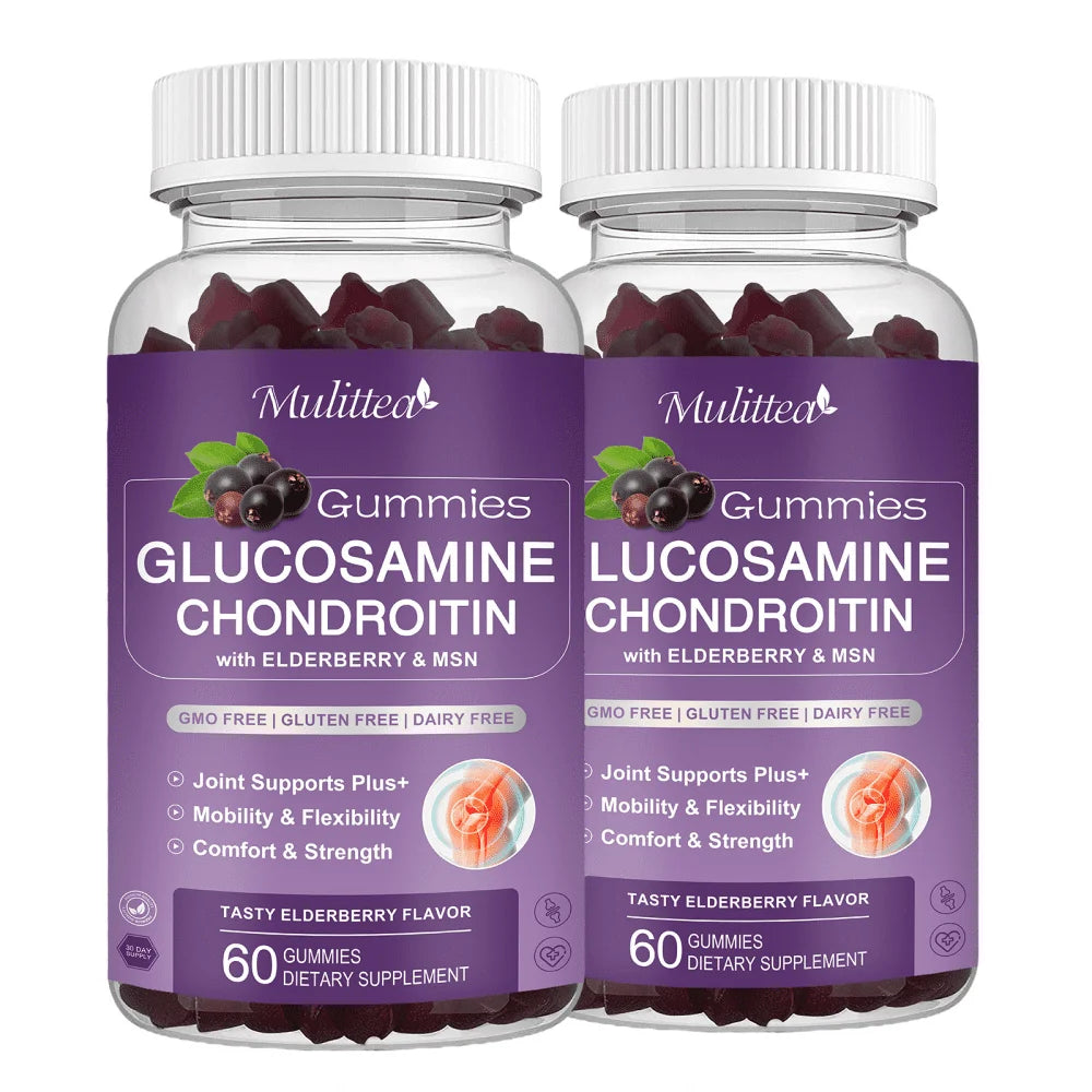 Mulittea Glucosamine Chondroitin Gummies 120 Count | Extra Strength with MSM & Elderberry | Joint & Immune Support