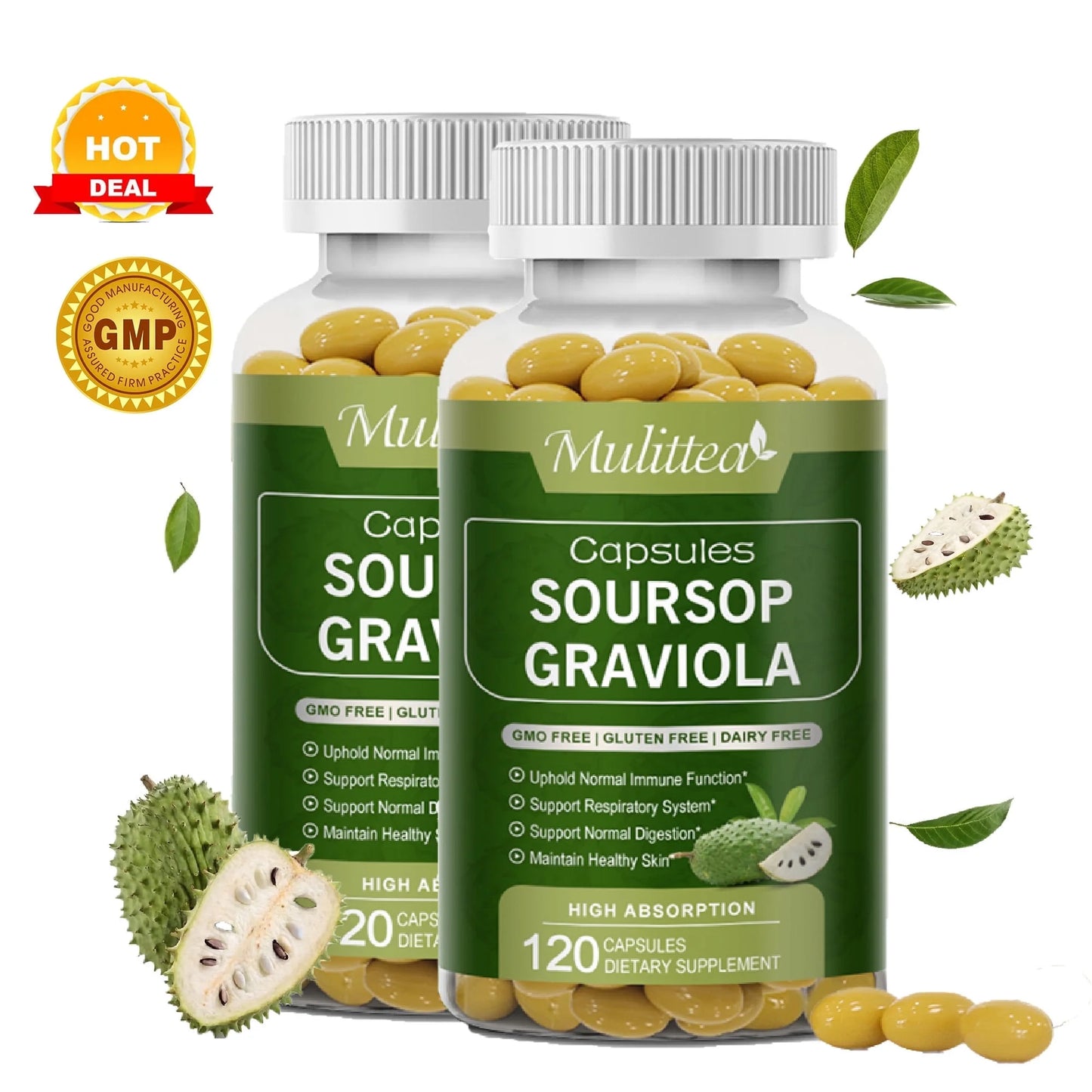 Mulittea Soursop Graviola Capsules – 1000mg per Serving – 120 Capsules