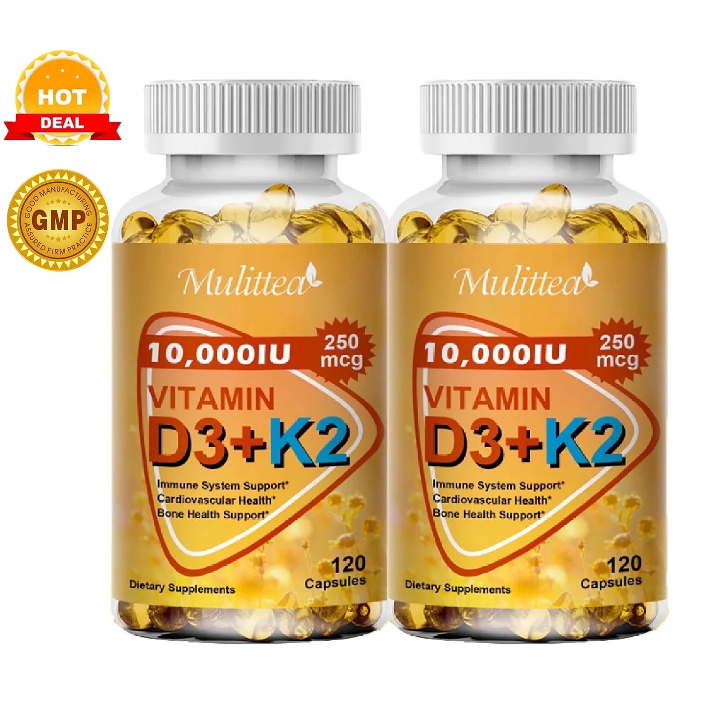 Vitamin D3 + K2 MK-7 Softgels – High Potency 10000 IU | Supports Calcium Absorption, Bone Strength, Joint Flexibility & Immune Health