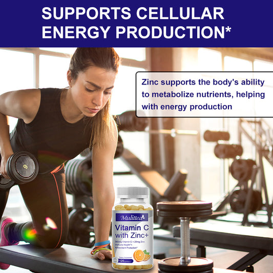 Vitamin C with Zinc – 1000mg Vitamin C + 20mg Zinc for Immune Support, Antioxidant & Energy – Vegan Capsules