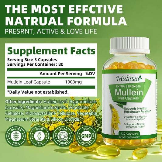 Natural Mullein Leaf Capsules (60 Count) | Vegan, Non-GMO | Lung Cleanse & Respiratory Support