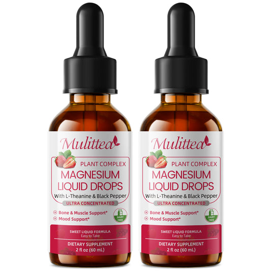MULITTEA Magnesium Glycinate Liquid Drops – Triple Absorption Formula with Potassium, L-Theanine & Vitamins B, C, D3, K2 – Raspberry Flavor, Sugar-Free, Vegan
