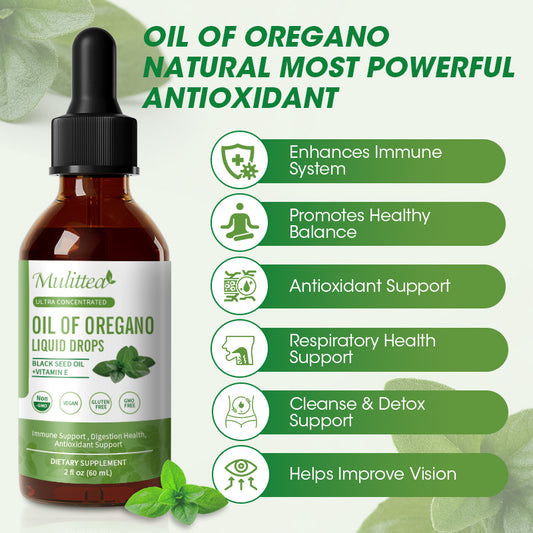 Oregano Oil Drops – 80% Carvacrol, Black Seed & Vitamin E | Immune, Digestive & Antioxidant Support | 2 fl oz Vegan Liquid Supplement