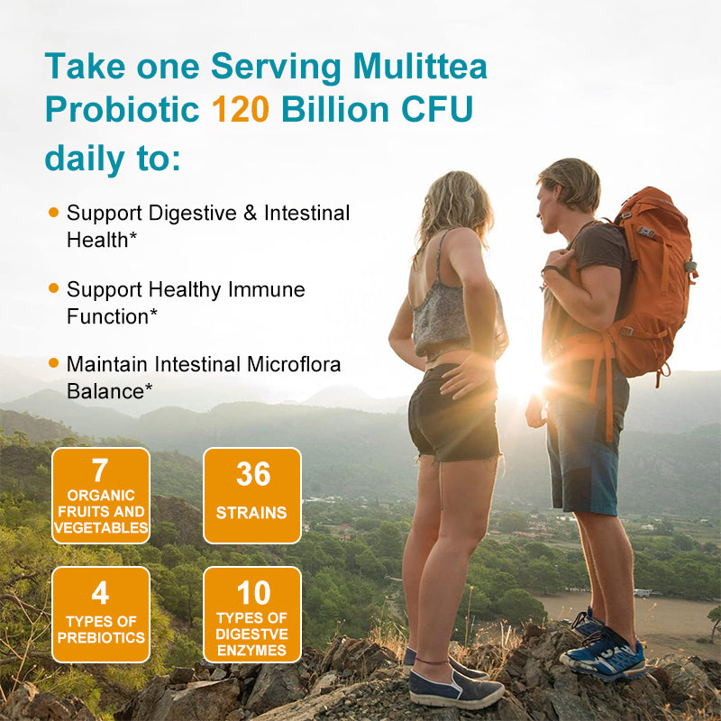 Mulittea Probiotic Capsules – 120 Billion CFU with Prebiotics & Digestive Enzymes – Gut Health & Immune Support, Constipation & Bloating Relief – 120 Capsules