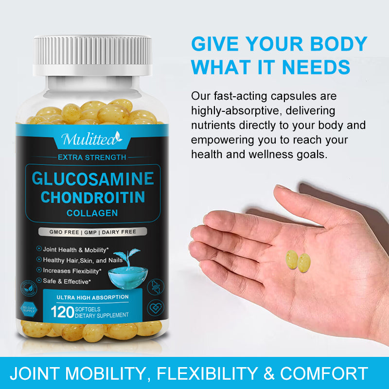 Glucosamine Chondroitin Joint Support Complex with OptiMSM & Collagen Peptides – For Healthy Joints, Hair, Skin & Nails – Gluten Free