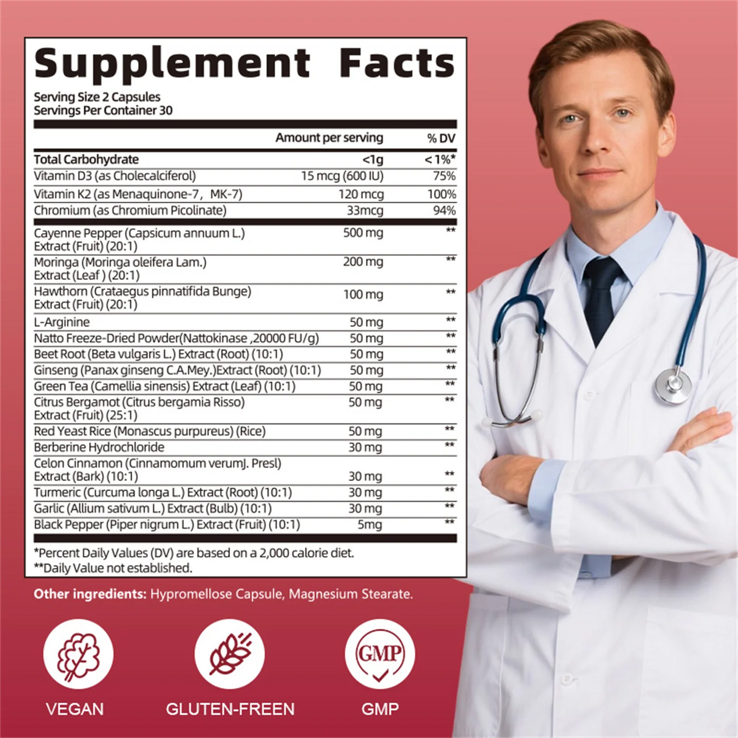 Cayenne Pepper Capsules | Cayenne Pepper Supplement with Moringa, Hawthorn, Ginseng, Red Yeast Rice+Nattokinase+Turmeric, Beetroot | Support Metabolism & Circulation Health (60 count, Non-GMO)