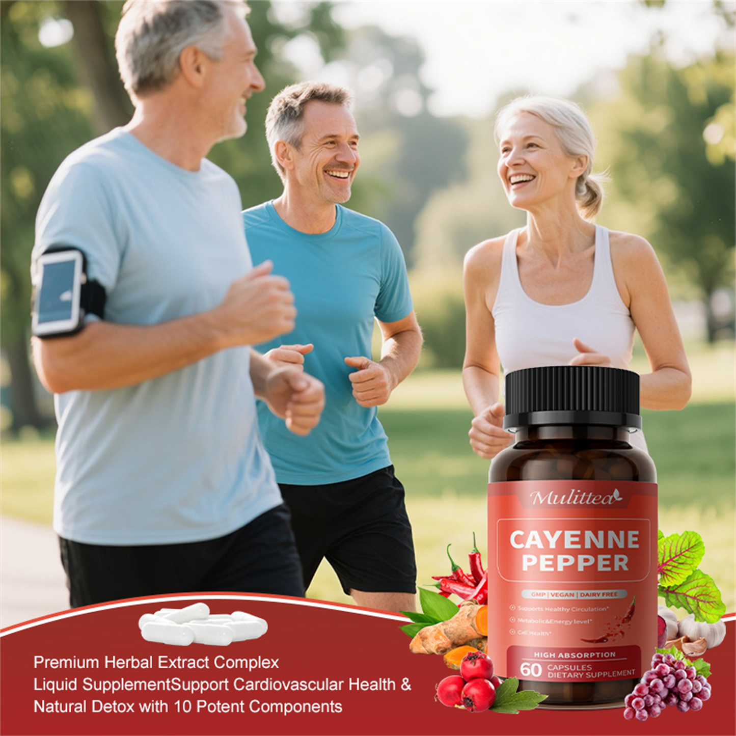 Advanced Heart & Blood Flow Support | 12-in-1 Formula with Nattokinase 20,000FU, Hawthorn, Cayenne Pepper | Non-GMO Vegan Capsules By Mulittea