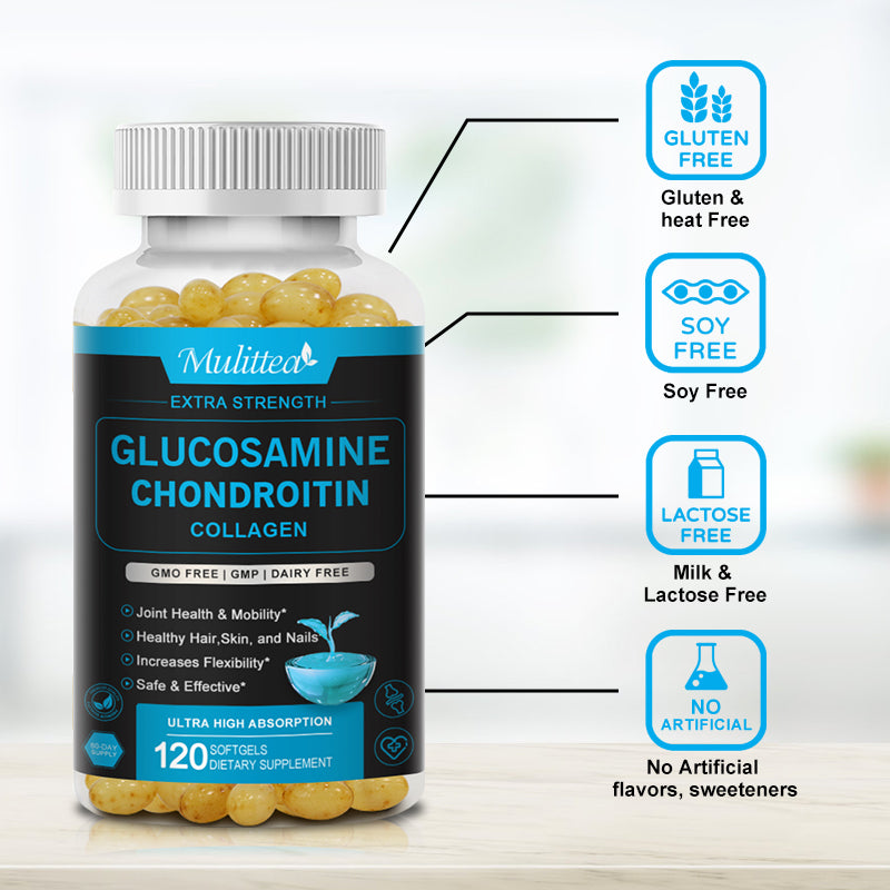 Glucosamine Chondroitin Joint Support Complex with OptiMSM & Collagen Peptides – For Healthy Joints, Hair, Skin & Nails – Gluten Free
