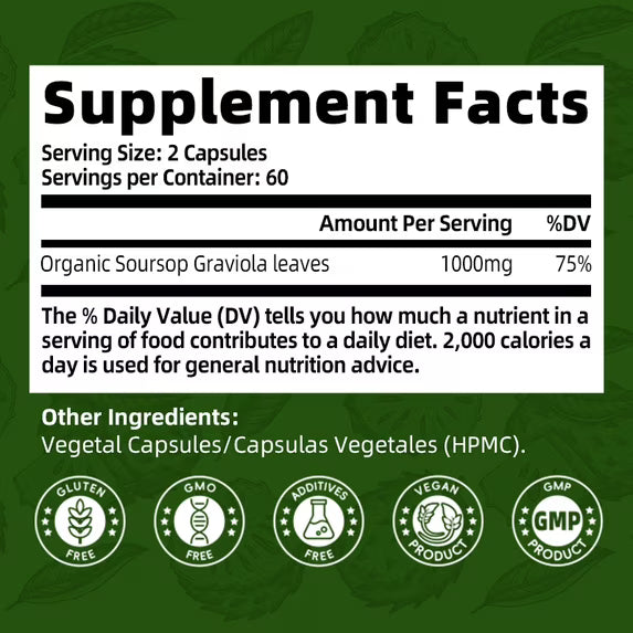 Soursop Graviola Capsules,Immune Boost, Relax, Liver and Sleep - 120 Caspules Herbal Supplement