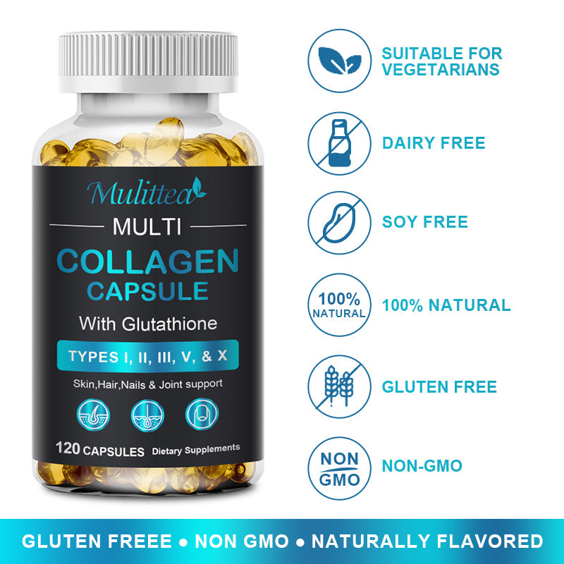 Mulittea Collagen Capsules with Vitamin C – Antioxidant Support for Healthy Skin, Hair & Nails – 60 Capsules – Non-GMO, Gluten-Free
