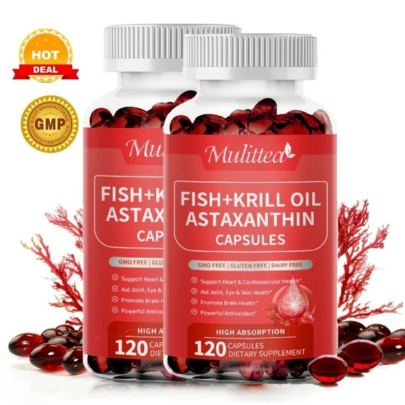 Antarctic Krill Oil Pill - Astaxanthin Capsule - Omega-3 EPA, DHA - Antioxidant Supplement to Support Eye, Skin, Joint & Immune System Health