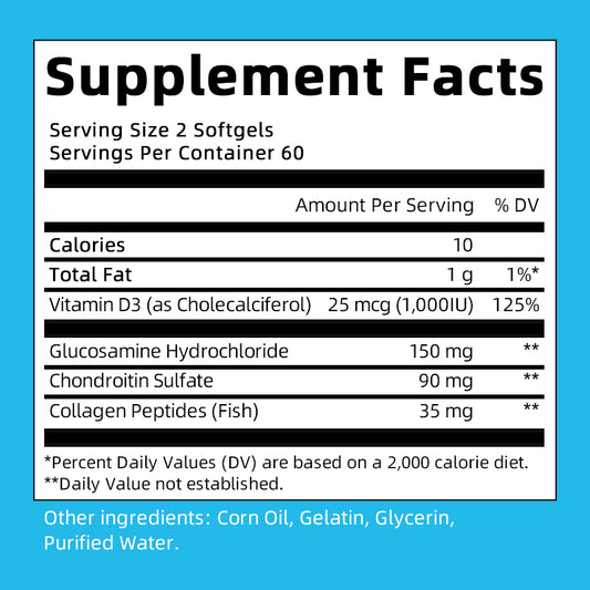 Glucosamine Chondroitin Joint Support Complex with OptiMSM & Collagen Peptides – For Healthy Joints, Hair, Skin & Nails – Gluten Free