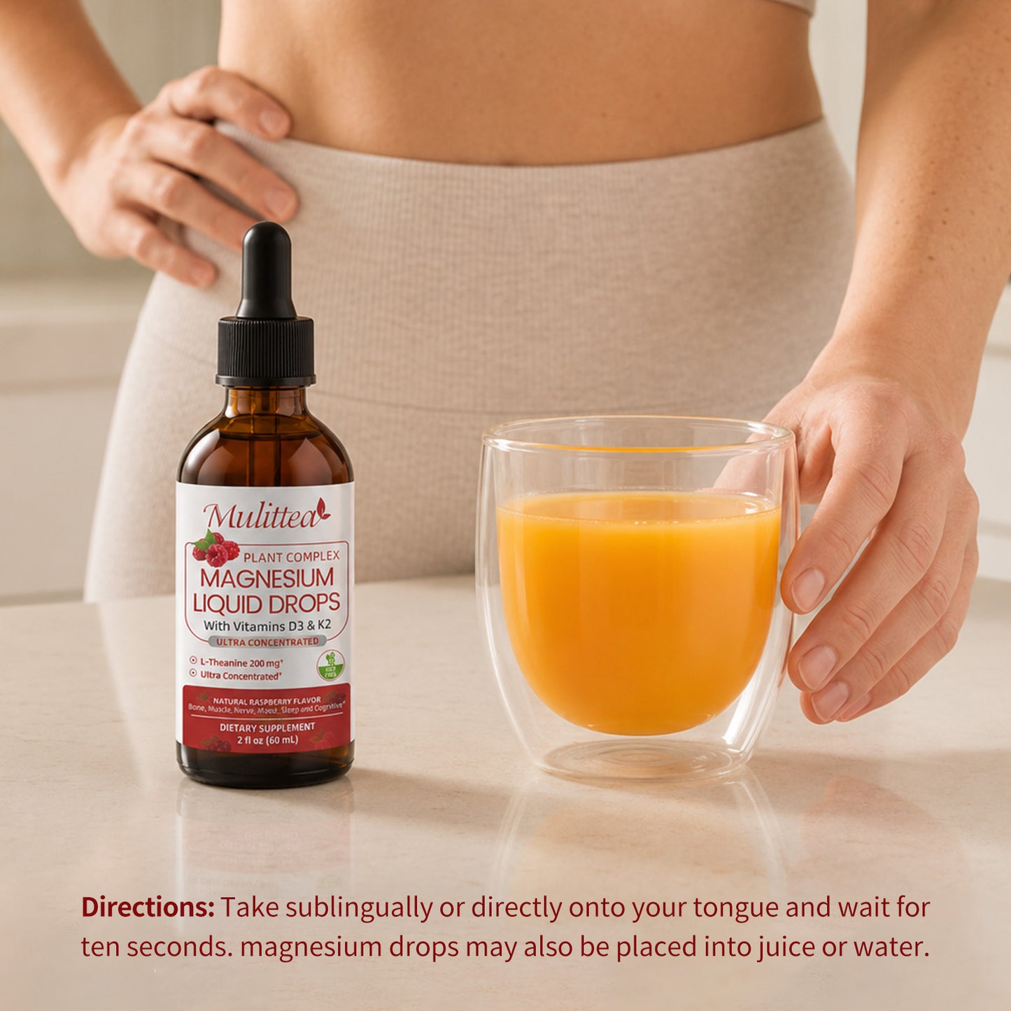 Magnesium Glycinate Liquid Drop - with Citrate, Malate and Taurate, L-Theanine, D3, K2,B6 - for Sleep, Bone,Muscles, Energy, Sugar-Free Raspberry Flavor - 4 Fl Oz