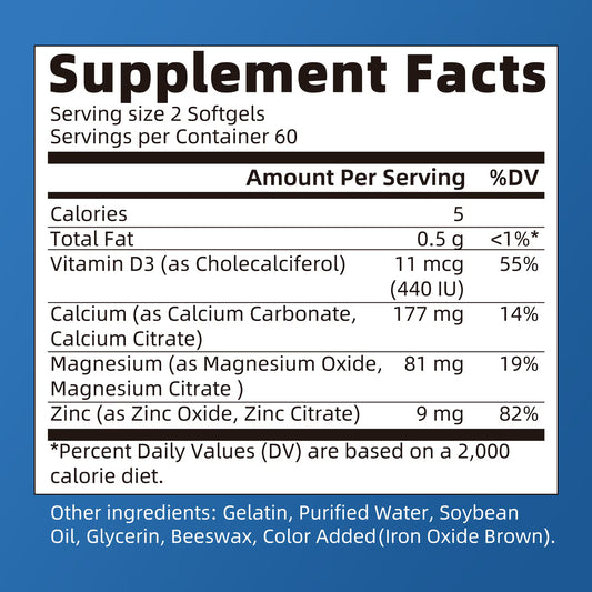 Mulittea Calcium Magnesium Zinc with Vitamin D3, Bone & Teeth Support Supplement, Supports Heart & Immune Health, 120 Capsules