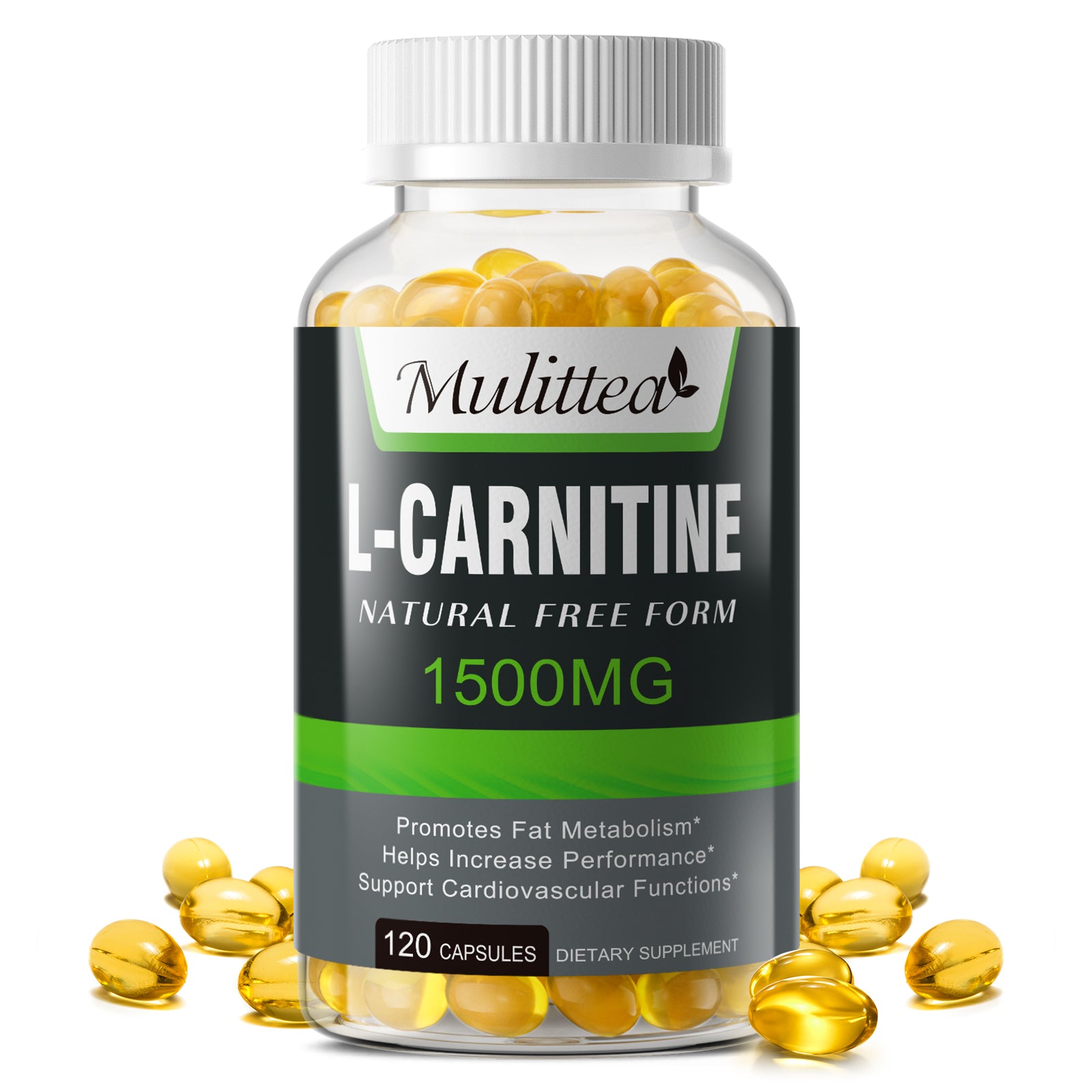Mulittea L-Carnitine Capsules (120 Count) | 1,500mg High Potency | Ene Mulittea L-Carnitine Capsules (120 Count) | 1,500mg High Potency | Ene