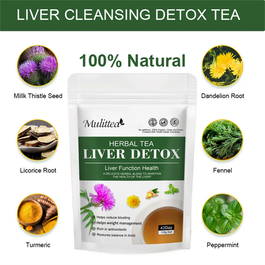 Mulittea Liver Detox Tea with Dandelion Root, Milk Thistle & Turmeric for Colon Liver Cleanse, Promote Metabolism, Support Gut Health, 42 Days Supply