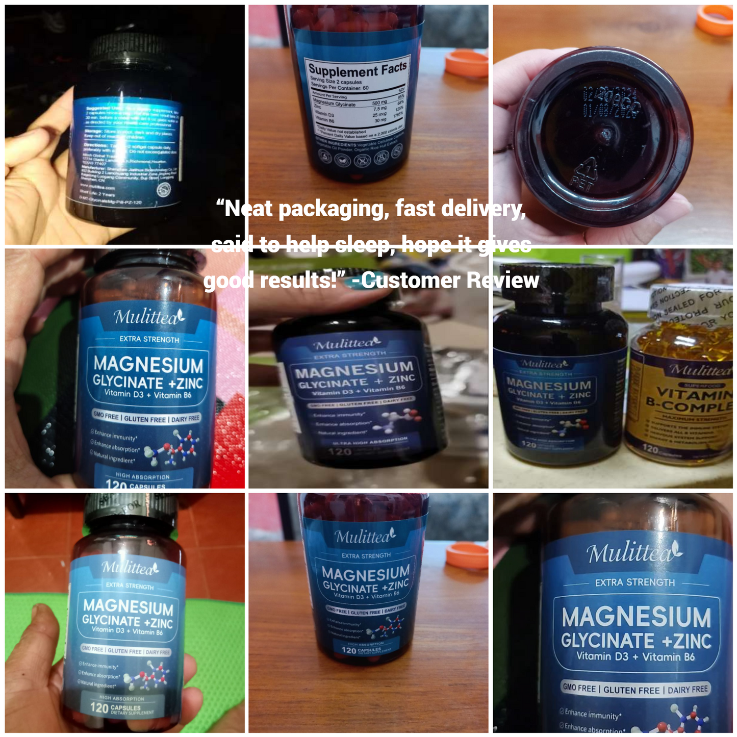 Mulittea Magnesium Glycinate 500mg Capsules with Zinc Vitamin D3 & B6 -120ct