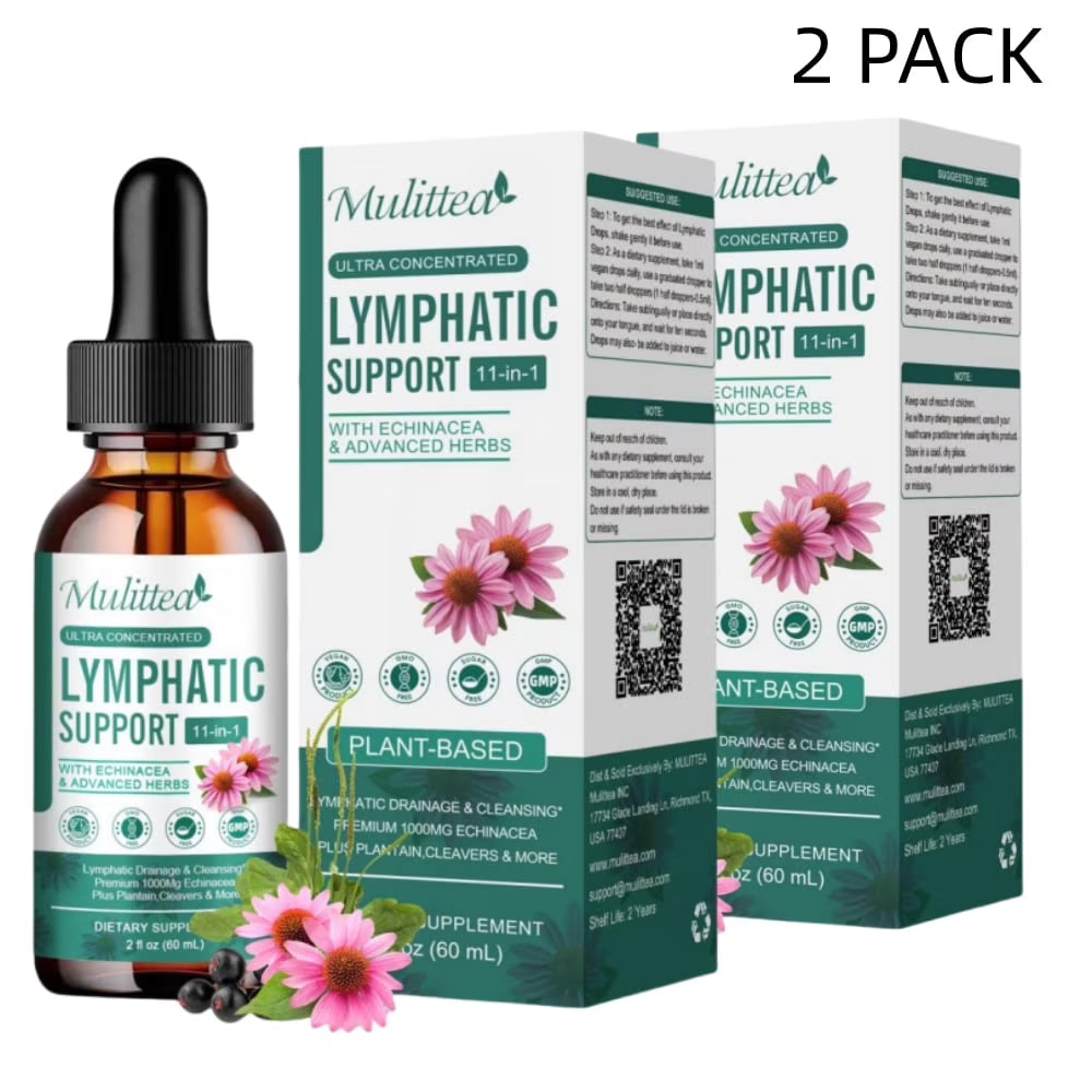 Lymphatic Drainage Supplements Drops - Organic Lymphatic Support Liquid Drops Cleanse with Echinacea for Lymph System Support Supplement - Vegan, Non-GMO,Natural Flavor, 4 fl oz, 2 Pack