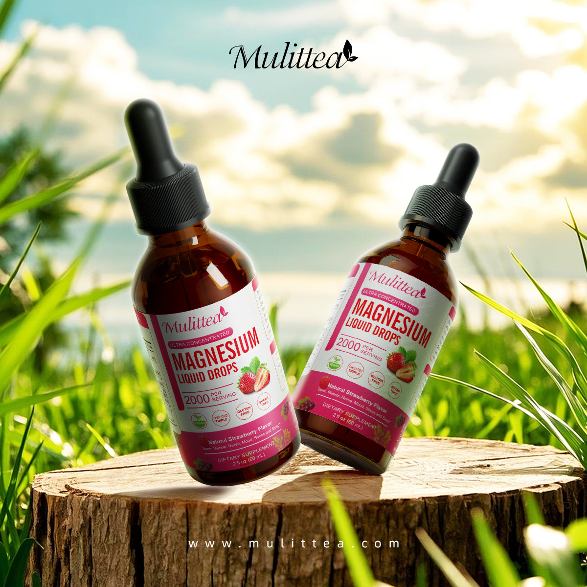 Mulittea Magnesium Glycinate Liquid Drops – High Absorption Triple Magnesium with D3, K2, B6 – Sugar-Free, Vegan, Sleep & Muscle Support - 2 Packs