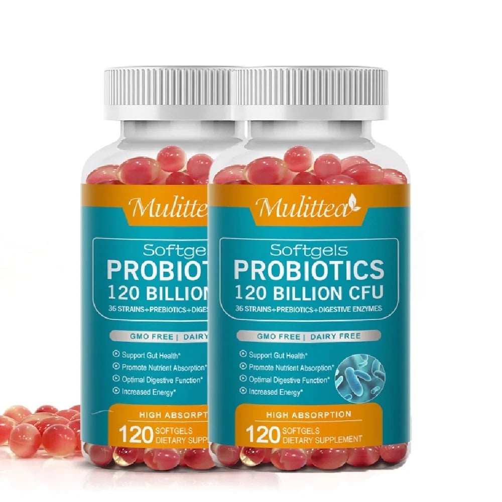 Mulittea Probiotic Capsules – 120 Billion CFU with Prebiotics & Digestive Enzymes – Gut Health & Immune Support, Constipation & Bloating Relief – 120 Capsules