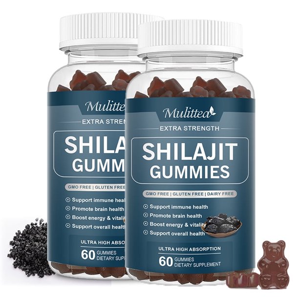 Mulittea Shilajit Gummies 800mg – 60 Strawberry Flavor Gummies (2 Pack) for Energy & Immune Support