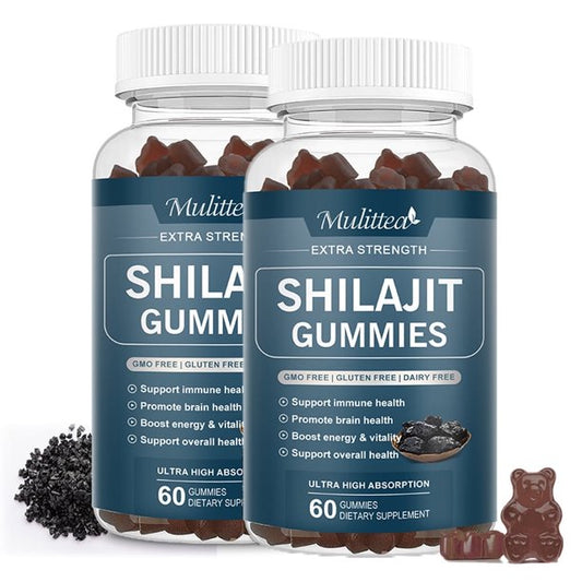 Mulittea Shilajit Gummies 800mg – 60 Strawberry Flavor Gummies (2 Pack) for Energy & Immune Support