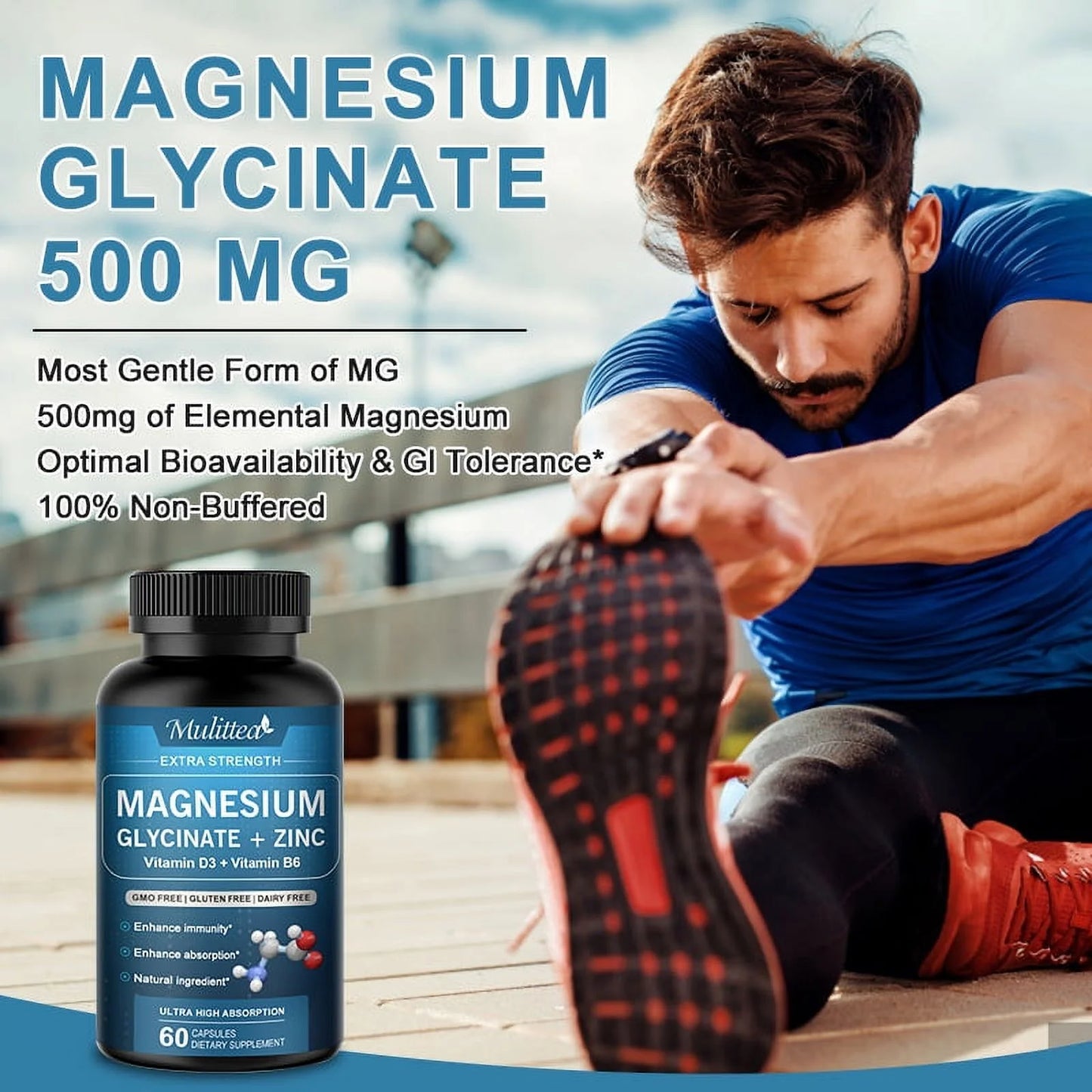 (2 Pack)Magnesium Glycinate Powder Capsules 500 mg - Heart, Nerves, Muscle & Bone Health Support -120 Capsules