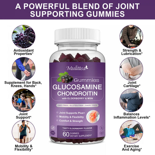 (2 Pack)Mulittea Glucosamine Chondroitin Gummies,with MSM & Elderberry,Joint Support Supplement Immune Support,120 Count