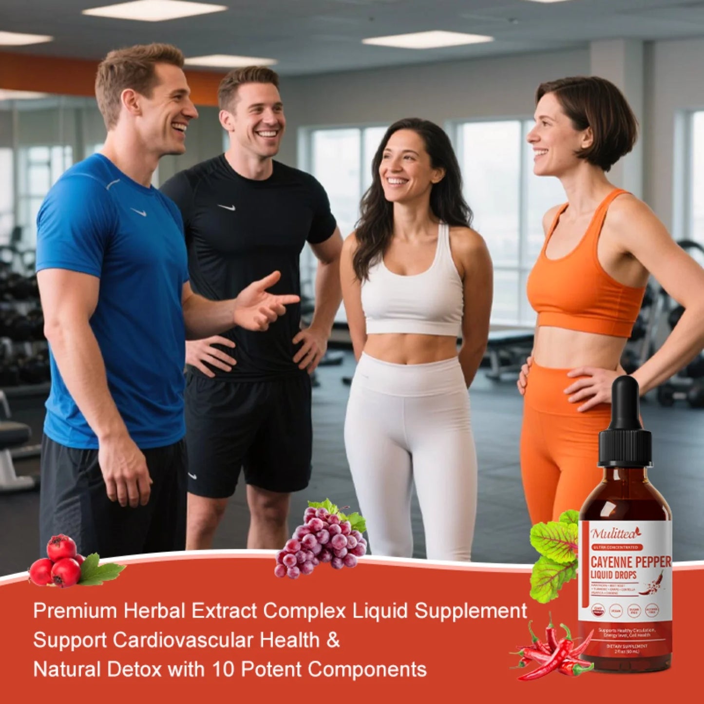 Cayenne Pepper Drops Supplement Liquid, Cayenne Pepper Extract with Hawthorn, Beet Root Powder, Turmeric Curcumin, Organic Ginseng, Garlic Extract, 1 Pack By Mulittea