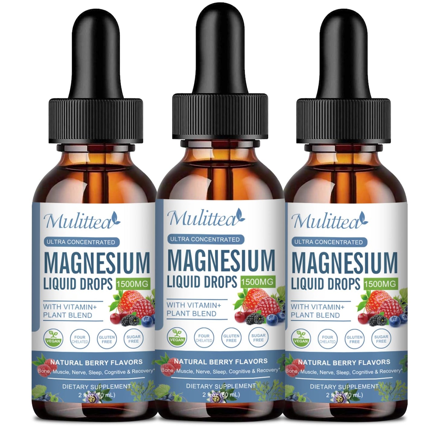 Magnesium Glycinate Liquid Drops with Vitamins B, C, D3, K2 - 3 Packs