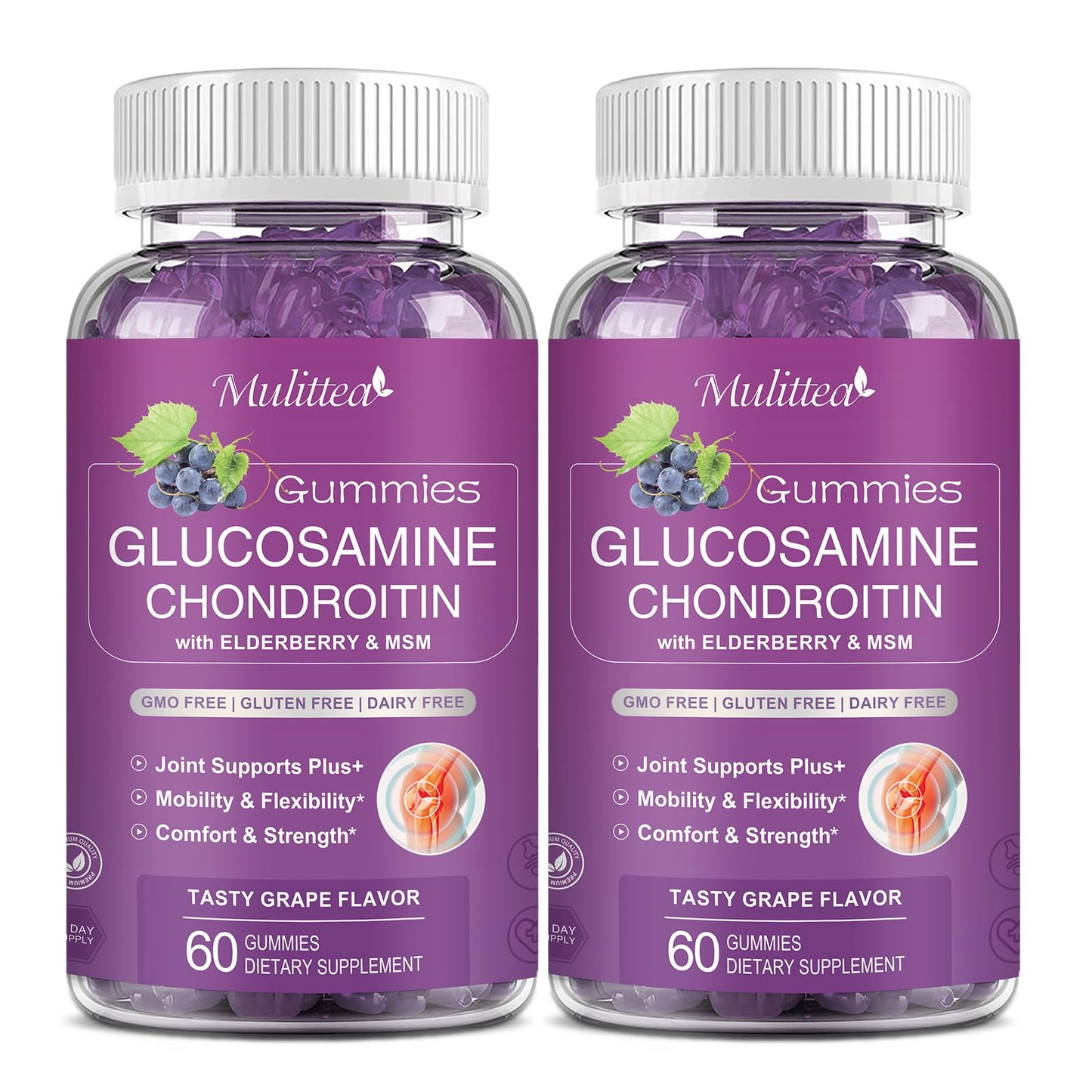 Glucosamine Chondroitin Gummies with MSM & Elderberry for Joint & Immune Support for Adults 2 Pack