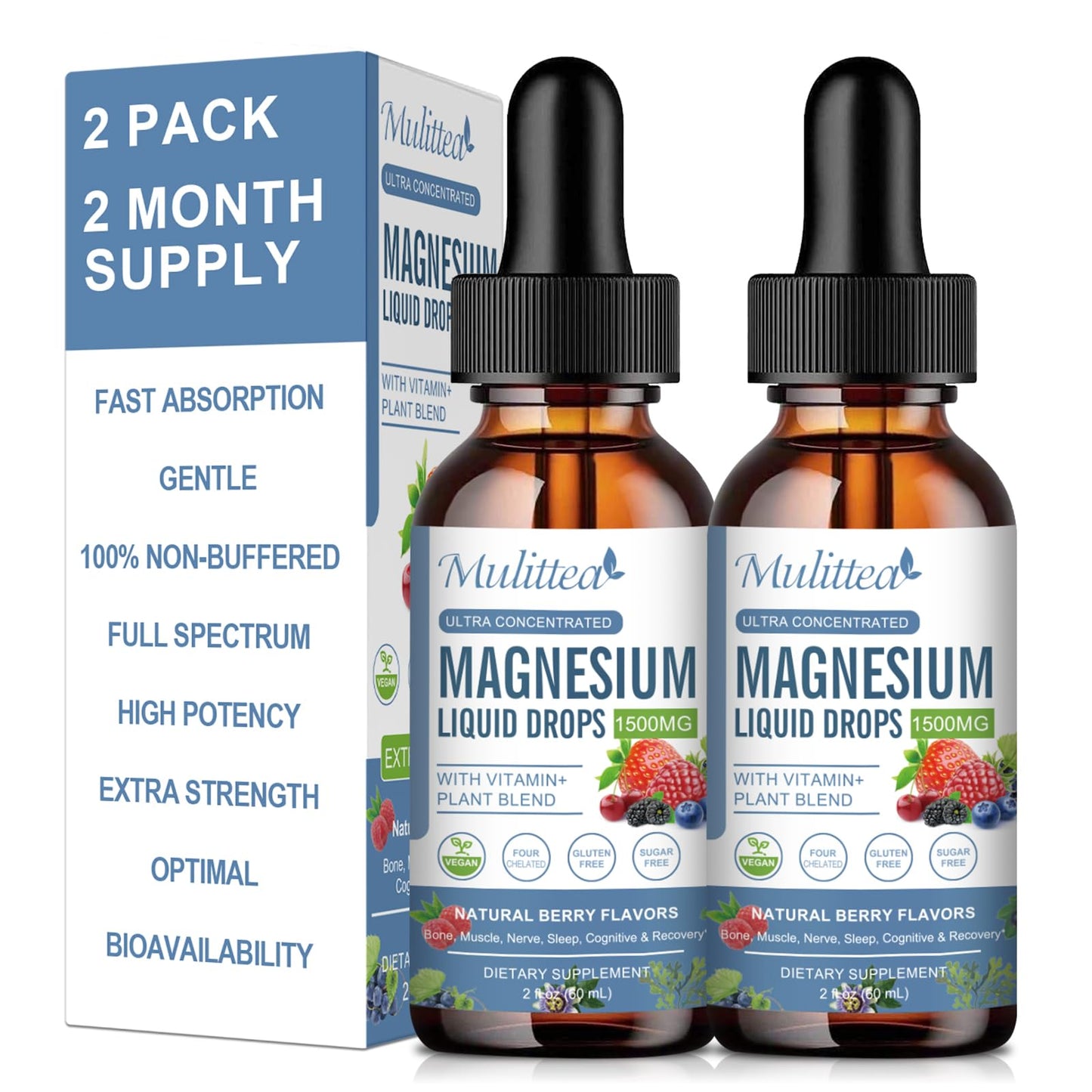 2 Packs Magnesium Glycinate Liquid Drops - Triple Absorption with Vitamin D3 & K2 for Nerve, Heart, Muscle & Metabolism Support