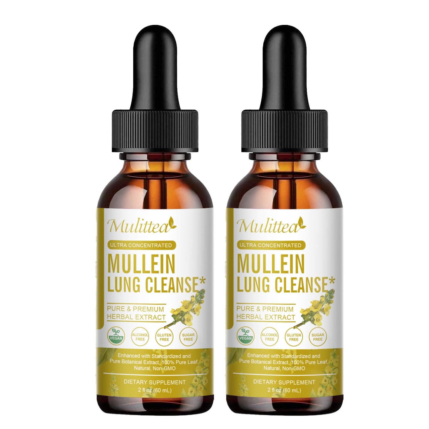 Mulittea 5-in-1 Mullein Drops for Lungs – Mullein Leaf & Elderberry Extract – Respiratory Health & Lung Detox Support – Herbal Immune Supplement – 2 fl oz
