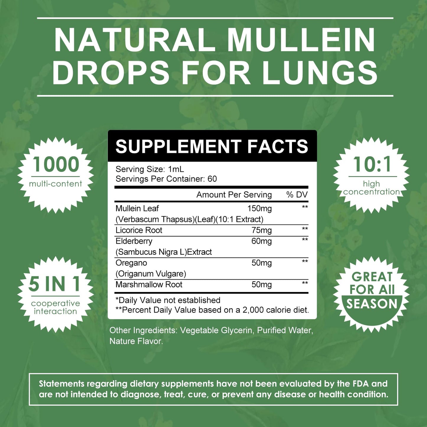 Mullein Drops for Lungs – Organic Mullein Leaf Extract, Lung Cleanse & Respiratory Support, Non-GMO, Vegan, 4 fl oz