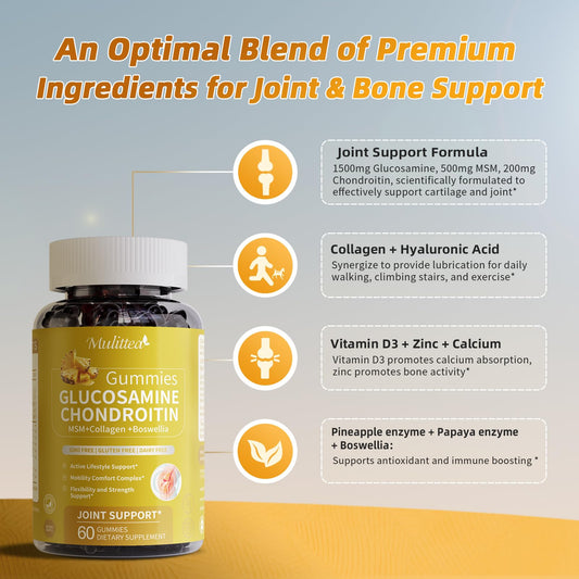 Glucosamine Chondroitin MSM + Collagen - Extra Strength Joint Support Supplement with Enzyme Blend for Absorption – Flexibility, Mobility & Immune Support -Best for Women & Men – Vegan Gummies,2 Pack