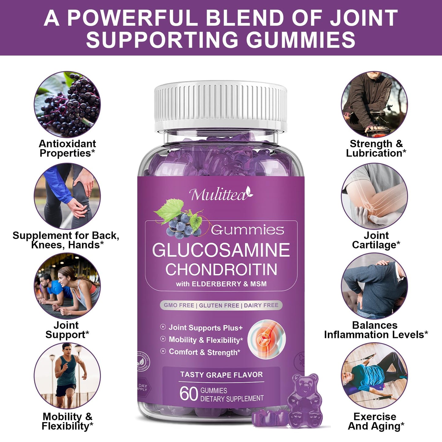 Glucosamine Chondroitin Gummies with MSM & Elderberry for Joint & Immune Support for Adults 2 Pack