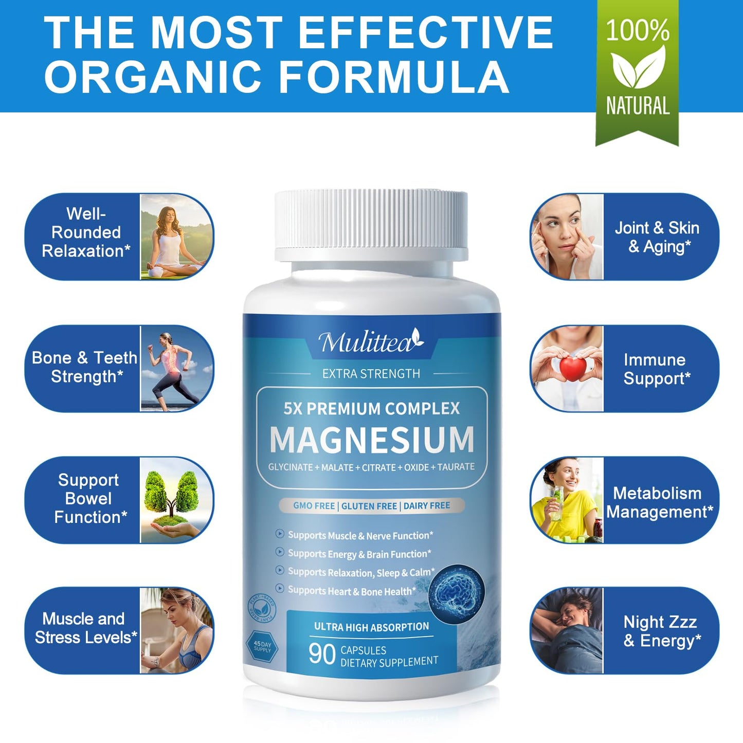 5-in-1 Magnesium Glycinate Complex | Stress, Sleep & Muscle Support – Vegan Capsules