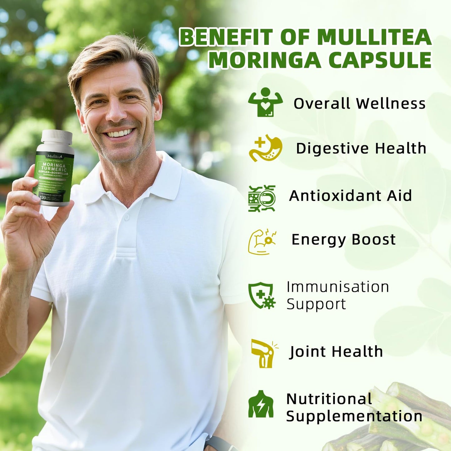 Moringa Capsules Organic 1000 mg 7-in-1 Superfood with Turmeric, Ginger, Elderberry, Licorice & Boswellia - Support Immune, Skin, Gut & Antioxidant-Non-GMO, GMP, 120 Vegan Capsules, 2 Months Supply