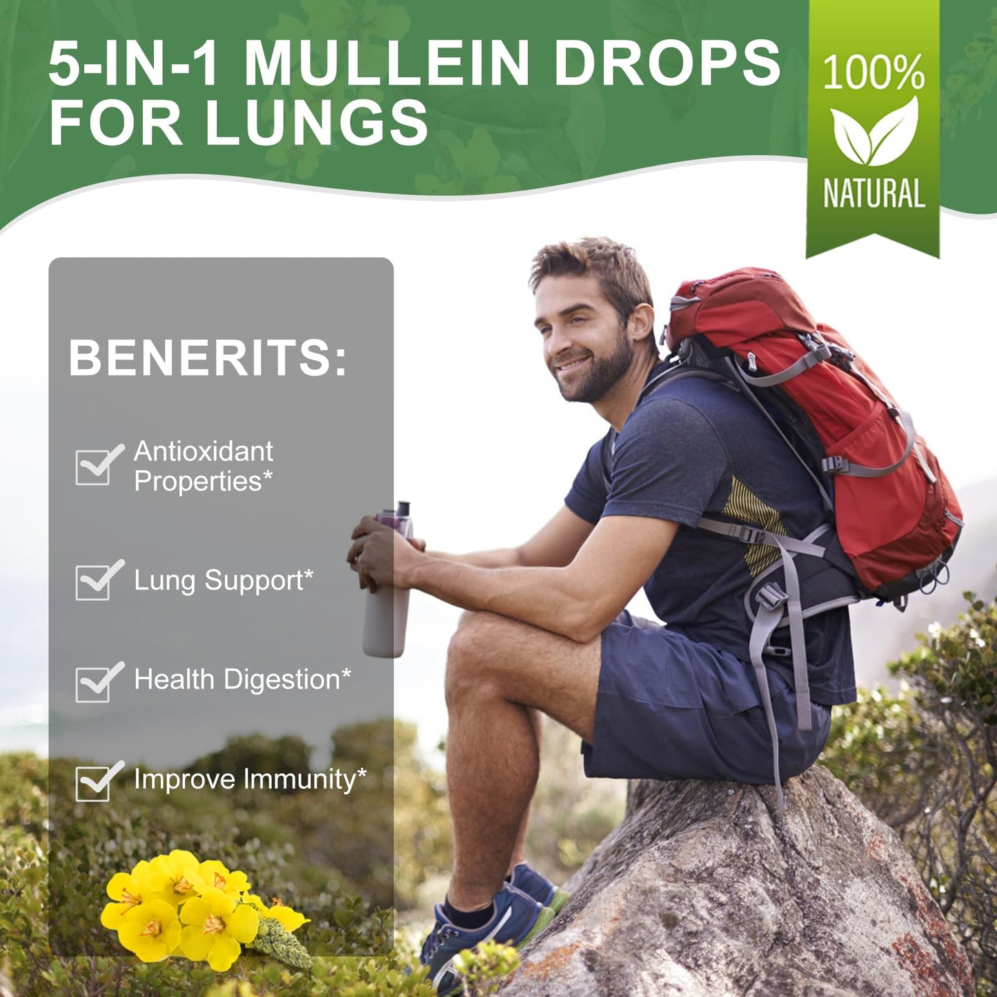 Mullein Drops for Lungs – Organic Mullein Leaf Extract, Lung Cleanse & Respiratory Support, Non-GMO, Vegan, 4 fl oz