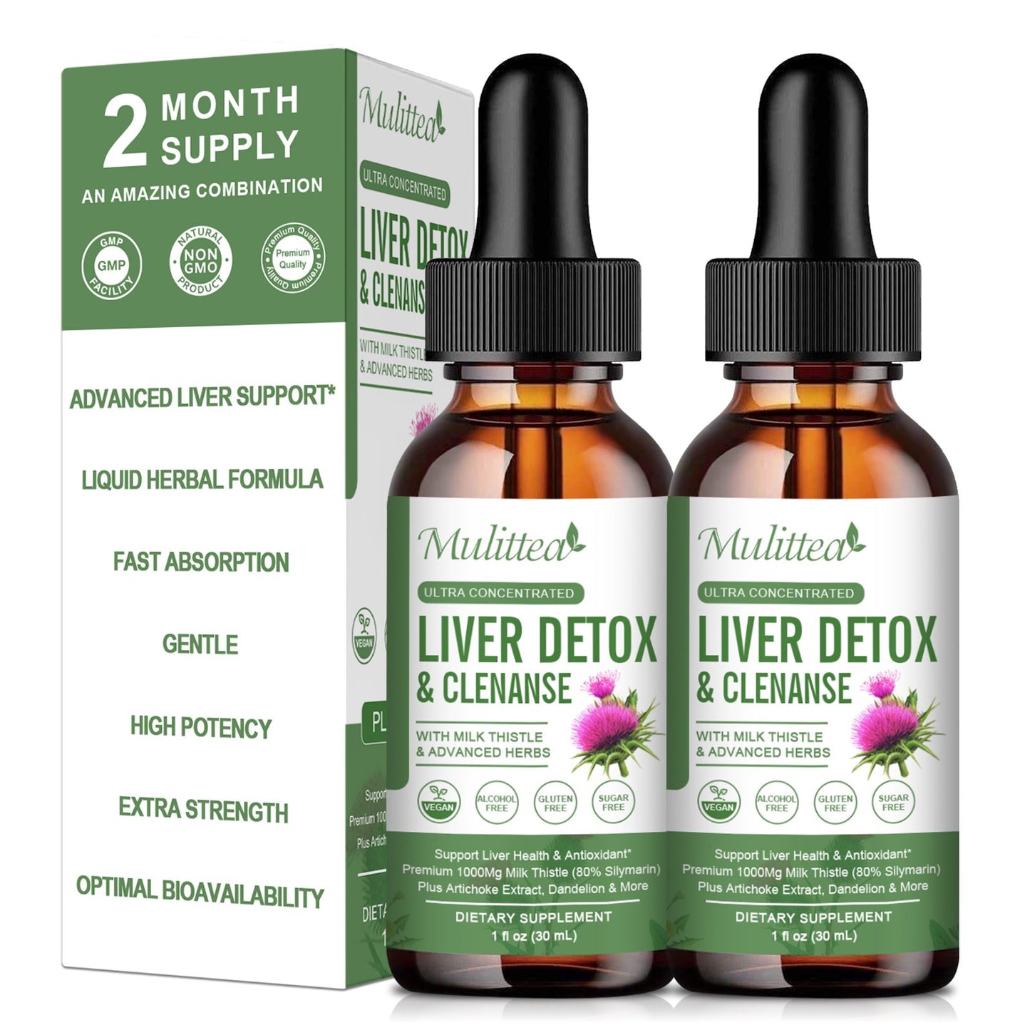 Liver Health Liquid Drops – 21-in-1 Herbal Liver Cleanse & Detox Support with Milk Thistle (80% Silymarin), Artichoke, Dandelion, Turmeric & Zinc – Alcohol-Free, Vegan, 2 Fl.oz