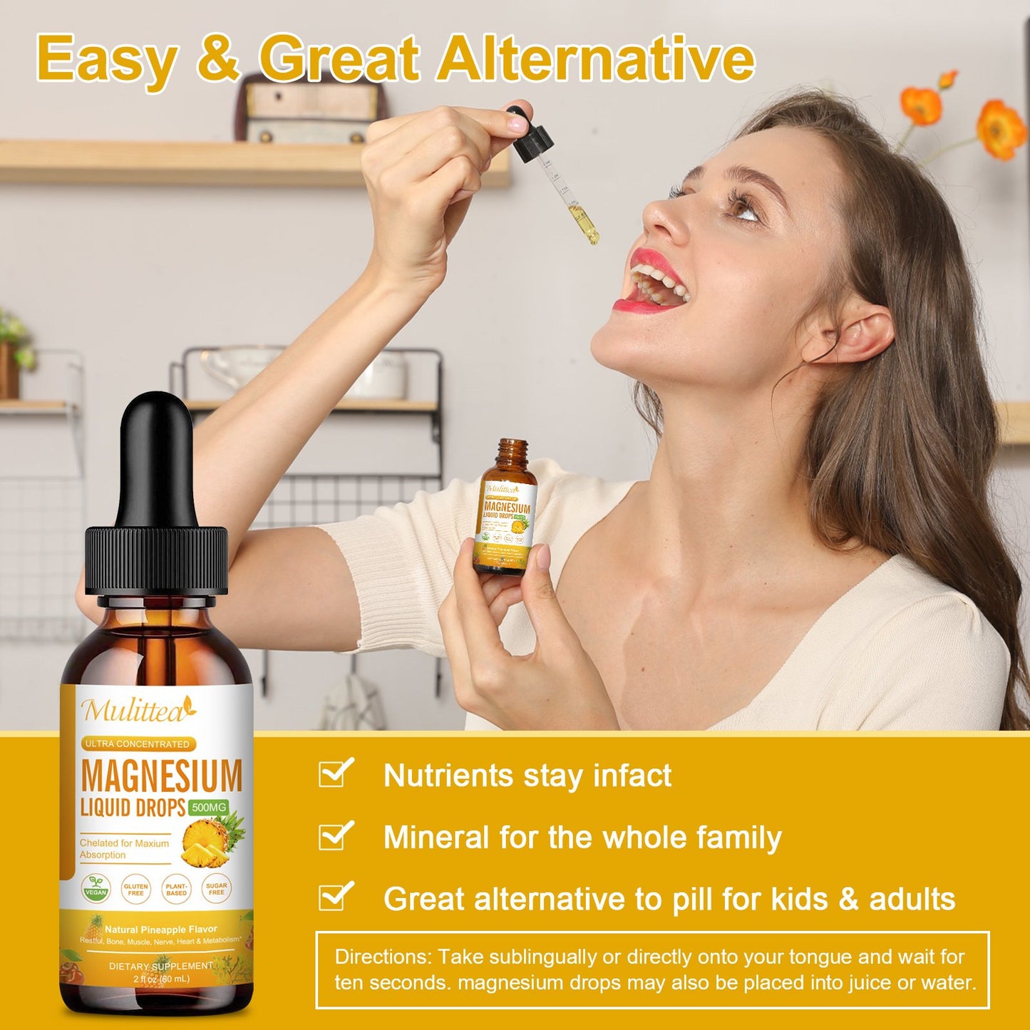 Magnesium 500mg Liquid Drops – High Absorption 5-in-1 Magnesium Complex with Glycinate, Malate, Citrate & Taurate – Vegan, Sugar-Free – 2 Fl.oz