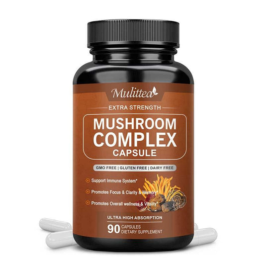 Mulittea 10 Mushroom Complex Supplement – Lions Mane, Reishi, Cordyceps for Focus, Memory, Immune Support & Natural Energy – Nootropic Brain Supplement – 2760mg