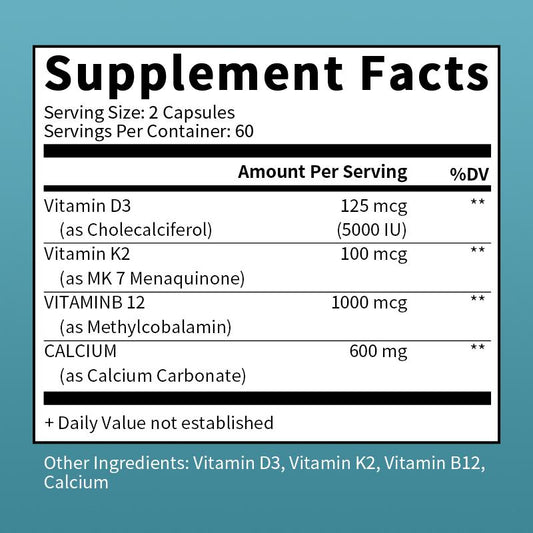 2 Packs Mulittea Calcium D3 K2 B12 Capsules 120 ct