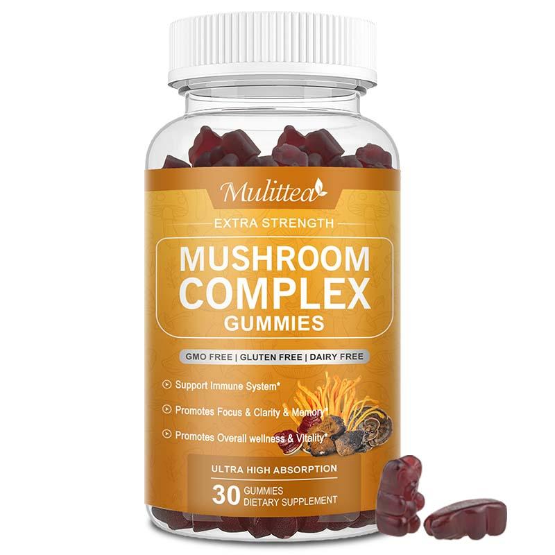 Mulittea Mushroom Gummies | 10 Mushroom Complex | 2500mg per Serving | Organic Extracts for Energy, Focus & Immune Support