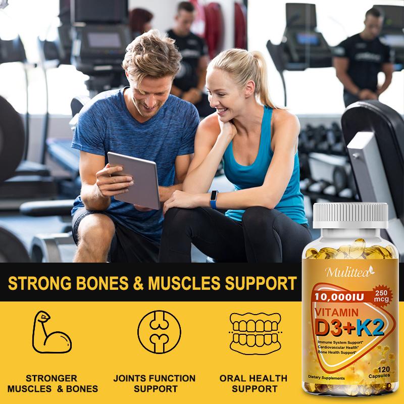 Vitamin D3 + K2 MK-7 Softgels – High Potency 10000 IU | Supports Calcium Absorption, Bone Strength, Joint Flexibility & Immune Health