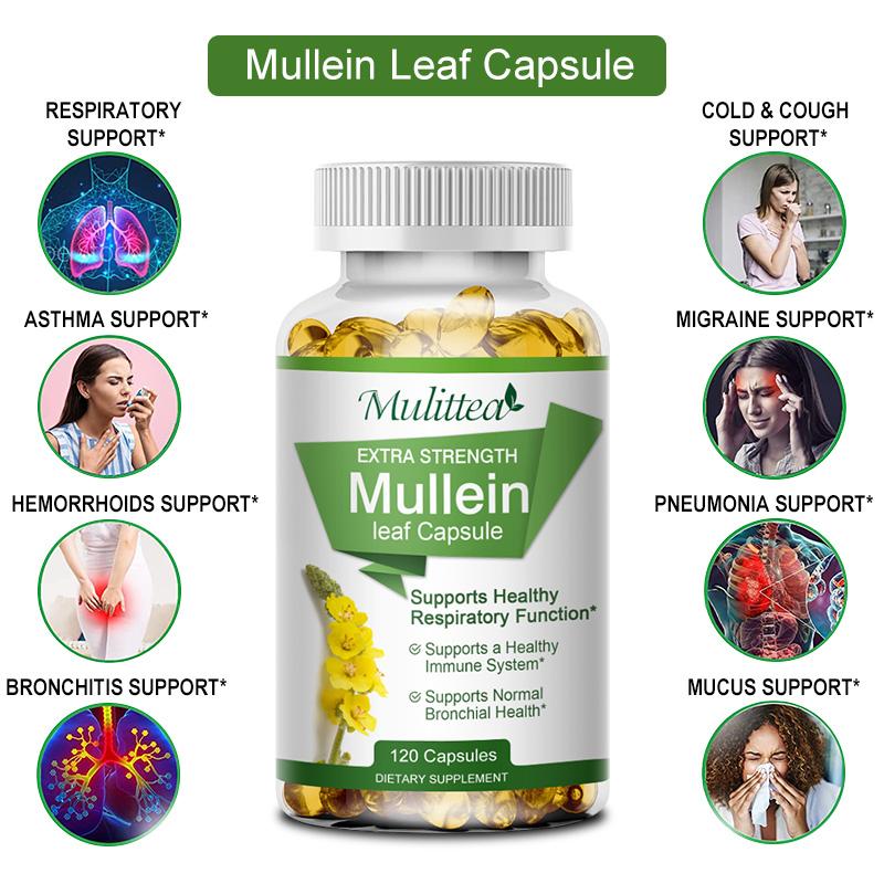 Natural Mullein Leaf Capsules – Herbal Lung Cleanse & Respiratory Support – Vegan 120pcs